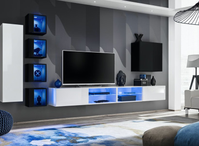 Living room Complete Set 7 pieces luxury wall unit 6x wall cabinet TV lowboard furniture